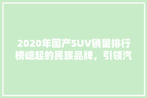2020年国产SUV销量排行榜崛起的民族品牌，引领汽车市场新潮流