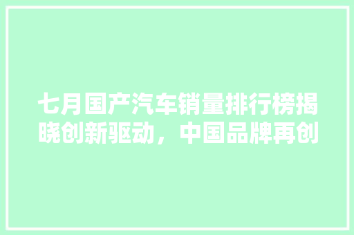 七月国产汽车销量排行榜揭晓创新驱动，中国品牌再创辉煌
