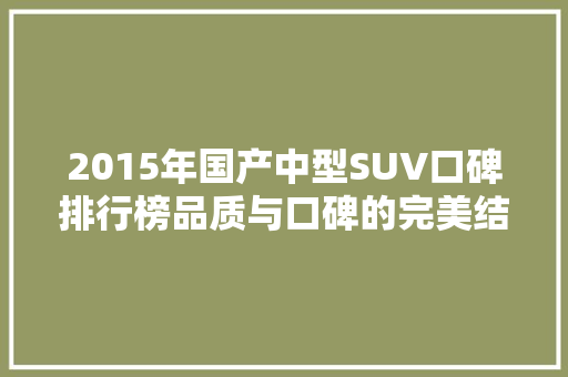 2015年国产中型SUV口碑排行榜品质与口碑的完美结合