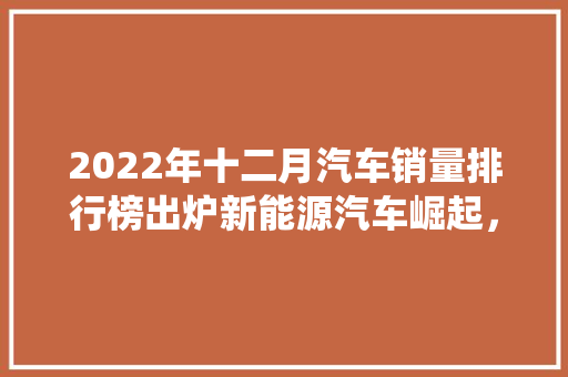 2022年十二月汽车销量排行榜出炉新能源汽车崛起，传统燃油车面临挑战
