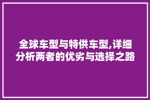 全球车型与特供车型,详细分析两者的优劣与选择之路