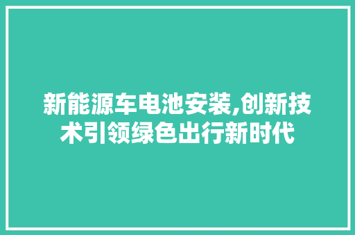 新能源车电池安装,创新技术引领绿色出行新时代