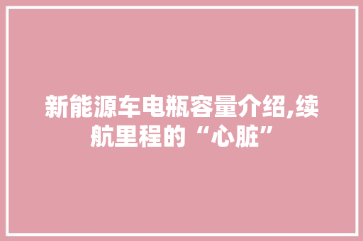 新能源车电瓶容量介绍,续航里程的“心脏”