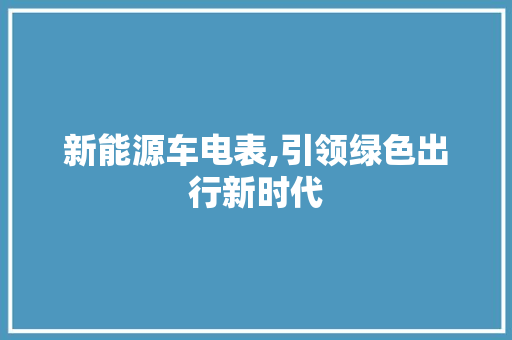 新能源车电表,引领绿色出行新时代