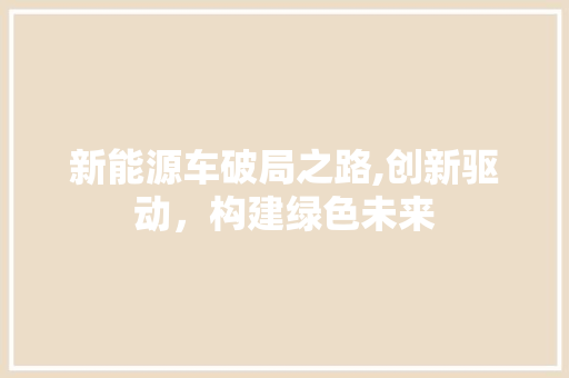 新能源车破局之路,创新驱动，构建绿色未来
