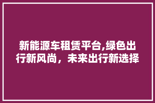 新能源车租赁平台,绿色出行新风尚，未来出行新选择