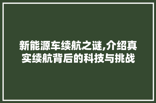 新能源车续航之谜,介绍真实续航背后的科技与挑战