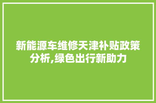 新能源车维修天津补贴政策分析,绿色出行新助力