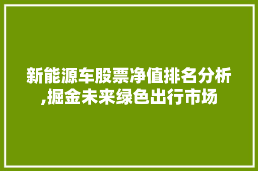 新能源车股票净值排名分析,掘金未来绿色出行市场