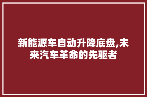 新能源车自动升降底盘,未来汽车革命的先驱者
