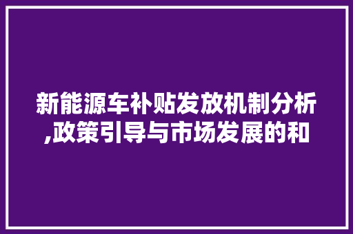 新能源车补贴发放机制分析,政策引导与市场发展的和谐共鸣