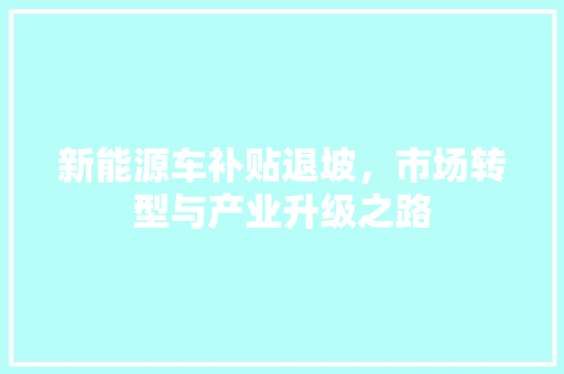 新能源车补贴退坡，市场转型与产业升级之路