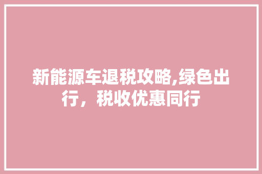 新能源车退税攻略,绿色出行，税收优惠同行