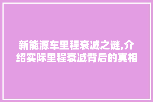 新能源车里程衰减之谜,介绍实际里程衰减背后的真相