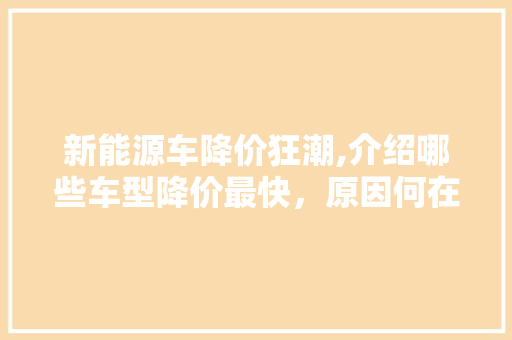 新能源车降价狂潮,介绍哪些车型降价最快，原因何在