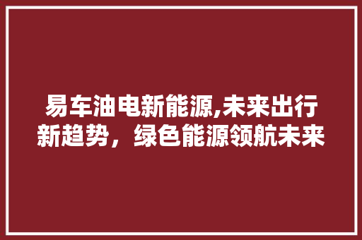 易车油电新能源,未来出行新趋势，绿色能源领航未来