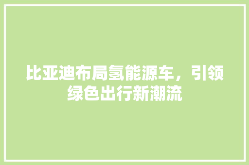 比亚迪布局氢能源车，引领绿色出行新潮流