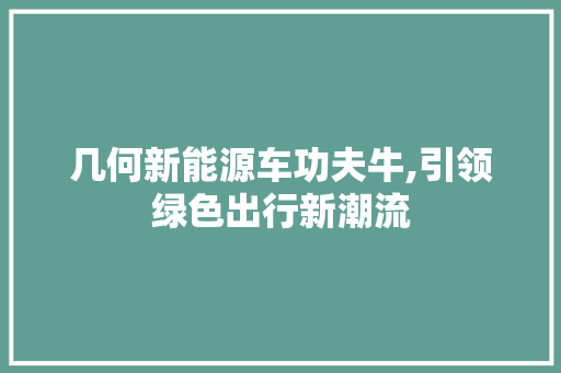 几何新能源车功夫牛,引领绿色出行新潮流
