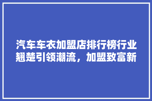 汽车车衣加盟店排行榜行业翘楚引领潮流，加盟致富新风向