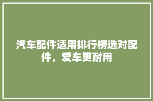 汽车配件适用排行榜选对配件，爱车更耐用
