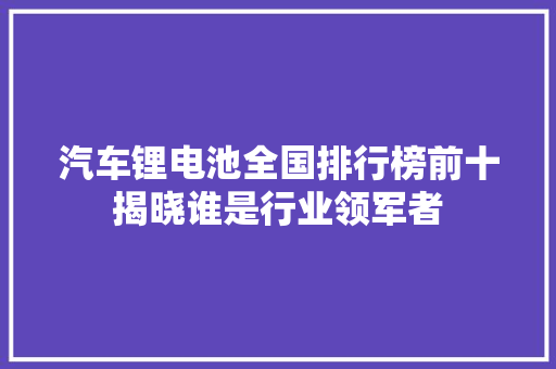 汽车锂电池全国排行榜前十揭晓谁是行业领军者 汽车展览
