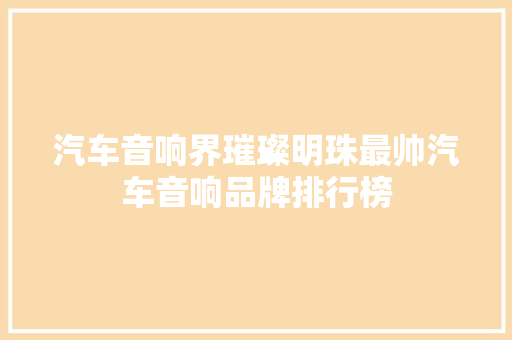 汽车音响界璀璨明珠最帅汽车音响品牌排行榜