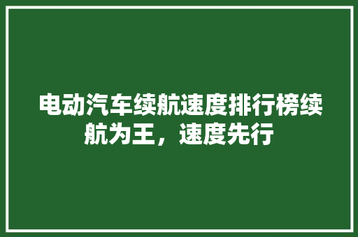 电动汽车续航速度排行榜续航为王，速度先行