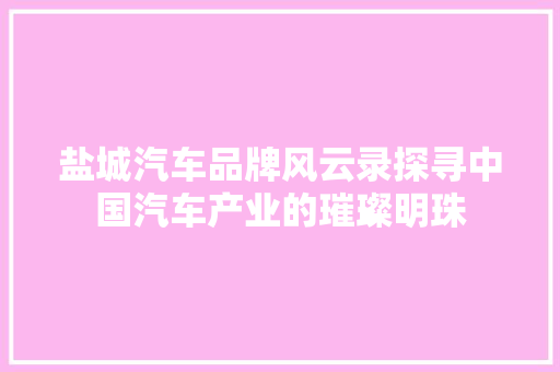 盐城汽车品牌风云录探寻中国汽车产业的璀璨明珠