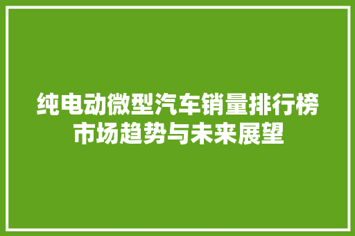 纯电动微型汽车销量排行榜市场趋势与未来展望