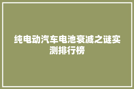 纯电动汽车电池衰减之谜实测排行榜