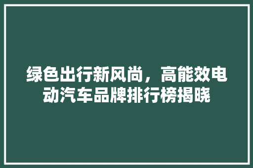 绿色出行新风尚，高能效电动汽车品牌排行榜揭晓
