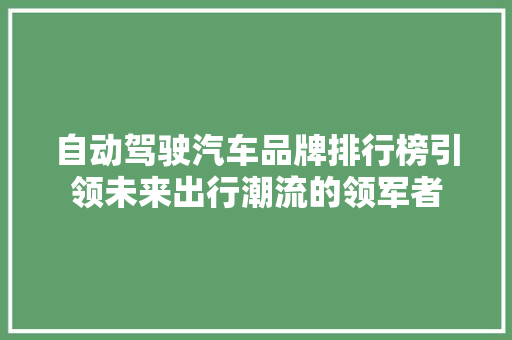 自动驾驶汽车品牌排行榜引领未来出行潮流的领军者