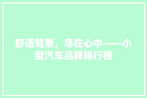 舒适驾乘，尽在心中——小型汽车品牌排行榜