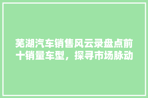 芜湖汽车销售风云录盘点前十销量车型，探寻市场脉动