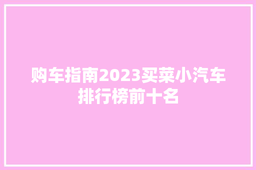 购车指南2023买菜小汽车排行榜前十名