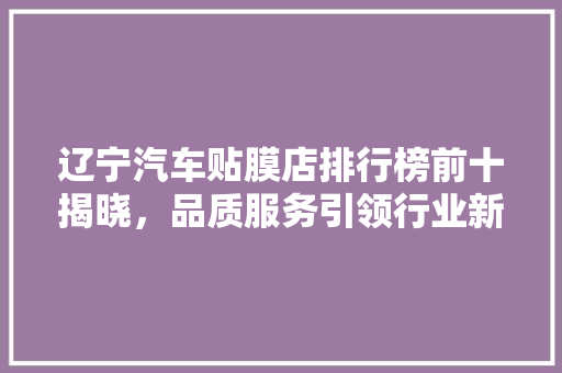 辽宁汽车贴膜店排行榜前十揭晓，品质服务引领行业新潮流