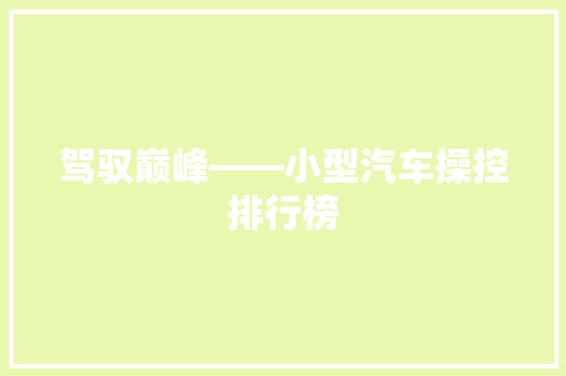 驾驭巅峰——小型汽车操控排行榜
