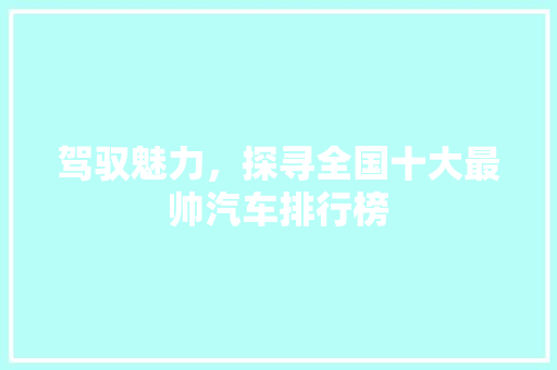驾驭魅力，探寻全国十大最帅汽车排行榜
