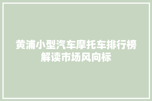 黄浦小型汽车摩托车排行榜解读市场风向标