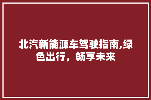 北汽新能源车驾驶指南,绿色出行，畅享未来