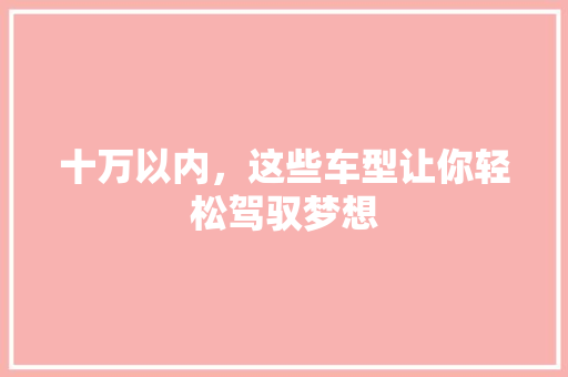 十万以内，这些车型让你轻松驾驭梦想