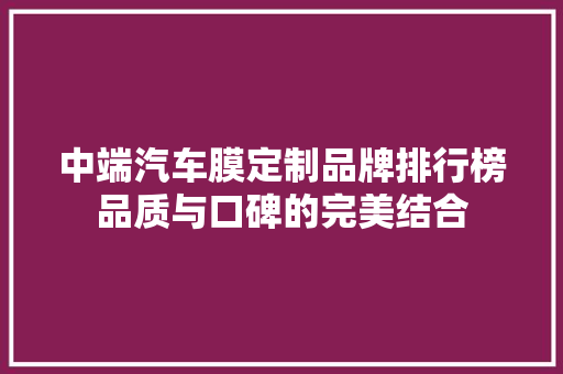 中端汽车膜定制品牌排行榜品质与口碑的完美结合
