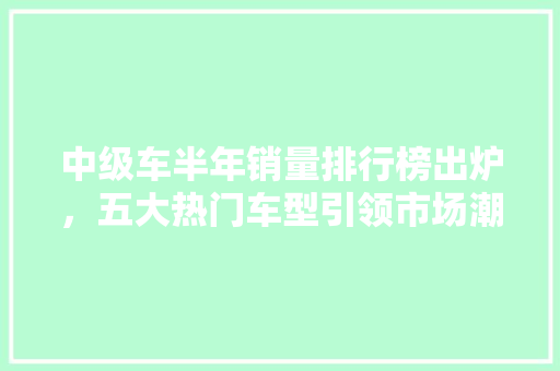 中级车半年销量排行榜出炉，五大热门车型引领市场潮流