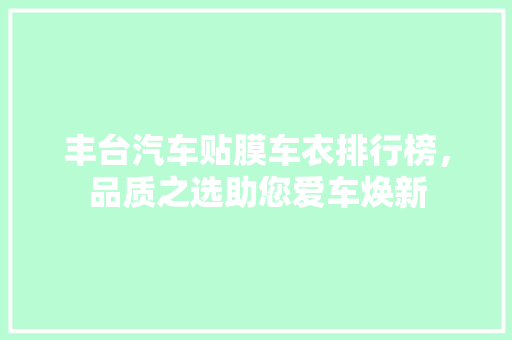 丰台汽车贴膜车衣排行榜，品质之选助您爱车焕新