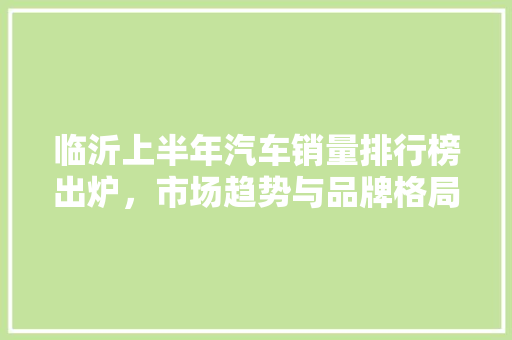 临沂上半年汽车销量排行榜出炉，市场趋势与品牌格局