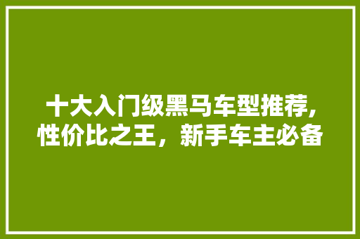 十大入门级黑马车型推荐,性价比之王，新手车主必备指南