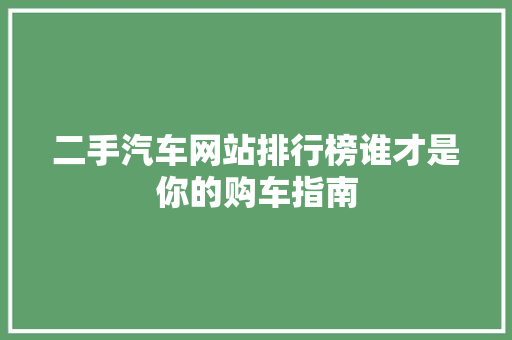 二手汽车网站排行榜谁才是你的购车指南