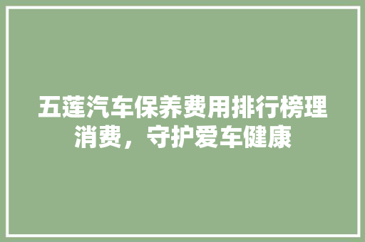 五莲汽车保养费用排行榜理消费，守护爱车健康