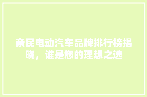 亲民电动汽车品牌排行榜揭晓，谁是您的理想之选