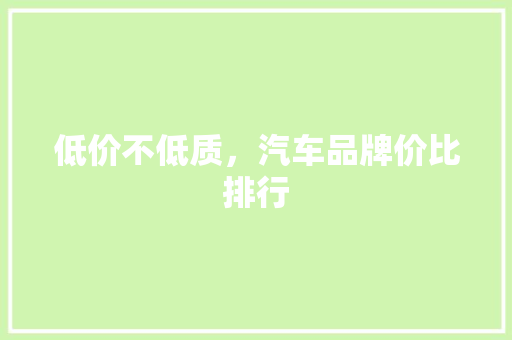 低价不低质，汽车品牌价比排行